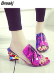 Brand Big Size 41 Elegant Crystals Chunky Heels Summer Women's Shoes Woman Sandals Leisure Shoes Women