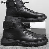 Boots for Men Black PU Leather Casual Shoes Spring Comfortable Platform Boot High-top 2022 Winter Plush Warm Booties