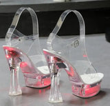 Glowing Sandals Women 2023 Summer New Flowers Transparent High Heels 14.5cm Platform Thick heel Ladies Banquet