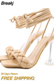 Women's Snake Print Leather High Heel Shoes Summer Sandals Woman Ankle Buckle Strap High Heels Pumps Sandal Shoe