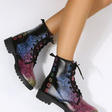 New Printed Boots Women's Winter High-top Ankle Shoes Lace Up Women's Fashion Black Ankle Boots Plus Size