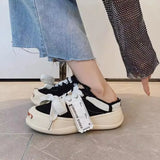 Platform Casual Canvas Half Slippers Label Sewing Designer Lace Up Shoes Slip On Sneakers Cross Tied Trainers For