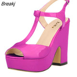Women Platform Pumps Peep Toe High Heel Shoes Ladies Wedges Sandals Patent Leather Party Wedding