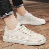 Men Fashion shoes lace up Sneakers High Quality genuine Leather Men Casual Shoes Flat White Shoes Man Designer