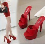 Color Woman Wedding Shoes Sandals 2023Nightclub Sexy High-heeled 15cm Shoes Slippers Heels Waterproof Sandal Summer