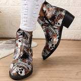 Printed Cowboy Boots for Women 2023 Autumn Winter Pu Leather Ankle Boots Woman Slip On Thick Heels Chelsea Botines