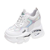 White Laser Chunky Sneakers Women Spring Autumn Fashion Platform Shoes Woman Fashion Thick Sole Hidden Heels Sports
