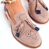 Autumn New Flats Woman Fashion Tassel Round Toe Fringe PU Leather Loafers Lady Footwear Plus Size