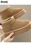 Women Shoes Suede Flats Platform Warm Causal Slippers 2023 New Autumn Winter Snow Boots Fur Round Toe Slingback Mujer