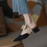 Shoes Cover Toe Butterfly-Knot Mules for Women 2023 Slippers Casual Square Heel Loafers Slides Med New Luxury