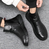 Men Chelsea Boots Slip-on Waterproof Ankle Boots Retro Black Men Fashion Boots Motorcycle Shoes Plus Size