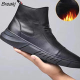and Winter New High-top Men's Shoes Winter Fleece Boots Men's Casual Mid-top Leather Zipper Boots Tooling Men's