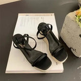 Sandals Espadrilles Platform 2023 Women's Clogs Wedge Suit Female Beige Heel Shoe Thick Square Toe Buckle Strap