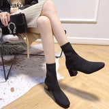 Women's sexy mid heel shoes socks boots autumn and winter fashion knitted stretch boots women black ankle boots size