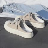 2023 Sneakers Women's Slippers and Ladies Sandals Sports Slides with Bow Height Shoes Round Toe Cotton Junior White F