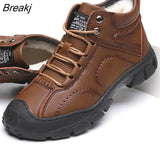 Men Winter Brand Snow Boots Waterproof Leather Sneakers Super Warm Men's Boots Outdoor Male Hiking Boots Work Shoes Plus