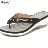 New Summer Women's Slippers Summer Metal Button Shoes Wedge Outdoor Sports Beach Sandals Women Outside Platform Flip