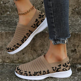 Mesh Slip On Sneakers Women Fashion Leopard Print Casual Shoes Woman Spring Summer Elastic Knit Flats Loafers