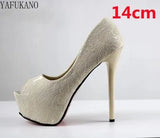 Silk Embroidered Flower Peep Toe High Heels 2023 New Stiletto Platform Wedding Banquet Dress 14Cm Sexy Ladies