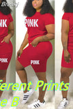 Summer Shorts Tracksuit Set Pink Letter Print Top Biker Shorts Suits Sport Casual Two Piece Set Bodycon Outfits