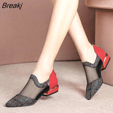 Women High Heel Shoes Mesh Breathable Pumps Zip Pointed Toe Heels Fashion Female Dress Sandals Shoes