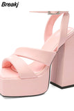 New Platform Woman Sandals Super High Heel 2023 Summer Crystal Fashion Sexy Woman Wedding Sandals Shoes Big Size