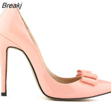 Fashion Patent Leather Women's Pumps Sweet Bow Pointed Toe High Heels Stiletto Wedding Shoes