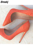 Women Pumps Shoes Snake's Pattern Pointed Toe Sexy High Heels 12 cm Designer Shoes plus size 33-45 YG020