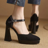 Toe Chunky Platform Pumps Women 2023 Spring Faux Suede Very High Heels Shoes Woman Ankle Buckle Thick Heeled Party