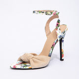 Breakj Women's Round Head Print Knots With Fine High-Heeled Sandals Women's Shoes Party High