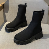 Breakj Boots Wish New Fashion Round Head Fly Woven Thick Bottom Plus Size Short Tube Women's