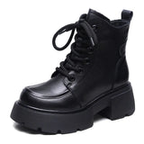Breakj Layer Of Cow Skin English Wind Martin Boots 2025 Autumn And Winter New Round Head Thick Bottom Increase Plus Velvet Warm Short