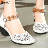 Genuine Leather Women Sandals Summer Shoes 5CM High Heels Retro Women Shoes 2022 Hollow Out