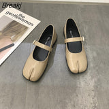 WomenSpring Flat Soild Single Shoes One Word Buckle Shallow Mouth Mary Jane Shoes Square Toe Retro Split Toe Shoes Sandals