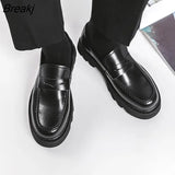 Men Streetwear Fashion Business Casual Thick Platform Genuine Leather Wedding Loafers Shoes Harajuku Korean Man Leather