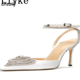 Summer Party Wedding Women Pumps Sandals Elegant Pink High Heels Stiletto Fashion Heart Shape Crystal Buckle Female