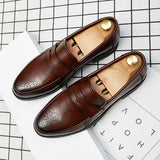 Loafers Men Casual Shoes Slip on Leather Dress Shoes Plus Size 38-46 Brogue Carving Loafer Soft Driving