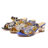 New 2023 Rhinestone Slippers Ladies Chunky Heels Hollow Casual Slippers Fashion Beach Shoes Woman Sandalias De