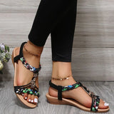 Women Wedges Bohemian Sandals Summer 2023 Flower Non Slip Beach Sandalias Mujer Elastic Band Low Heels Roman Shoes