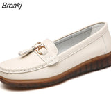 Women Casual Shoes Leather Ladies Breathable Flats Shoes Cut Out Women's Loafer Office Slip-on Plus Size
