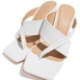 Size Summer New Fashion Apricot Sandals Women Mules High Heels Slippers Sandals Sexy Square Open-toed Heel High