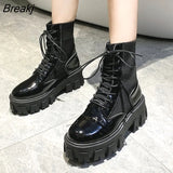Leather Black Flat High Platform Women Fashion 2023 Non-slip Wear-resistant Sole Ankle Boots Ladies Stretch Shoes