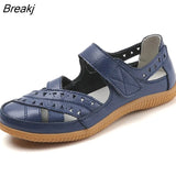 Genuine Leather Women's Summer Sandals Cut-Outs Woman Flats Shoes Breathable Female Beach Loafers Soft Mother