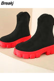 Flat Heel White Ankle Boots Women Shoes Autumn Clogs Platform Winter Footwear Boots-Women Round Toe Low 2023 Rock