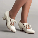 43 Retro Pointed Toe Shoes for Women Mary Janes Women's High Heels New Office Lace -up Pump Ladies Thick Heels Female