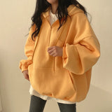 Women Hoodie Harajuku Loose Oversized Solid Color Top Half Zip Up Sweatshirt Female Casual Long Sleeve Pocket Hooded Coats
