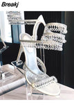 Strap Crystal Sandals Woman Summer 2023 Elegant Rhinestone Women's Luxury Sandals Sweet Ladies High-heeled Sandals