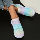 Rainbow Colors Crystal Flats Shoes Women Slip On Breathable Mesh Sneakers Woman Non Slip Walking Shoes Plus Size