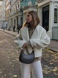 Brown Cropped Cotton Jackets Casual Fashion Long Seeve Cardigan Coat Women 2023 Ins New Commuter Female's Woolen