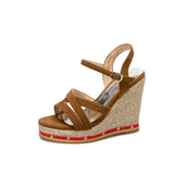 Women Wedges Sandal 2023 Summer New Arrival Female Platform Gladiator Bohemia Ankle Strap Peep Toe Flock Dress Shoes Size